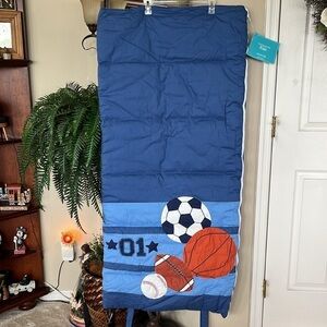 Brand New Living Quarters Kids Sleeping Bag Blue Sports Zippered Cotton Rollup